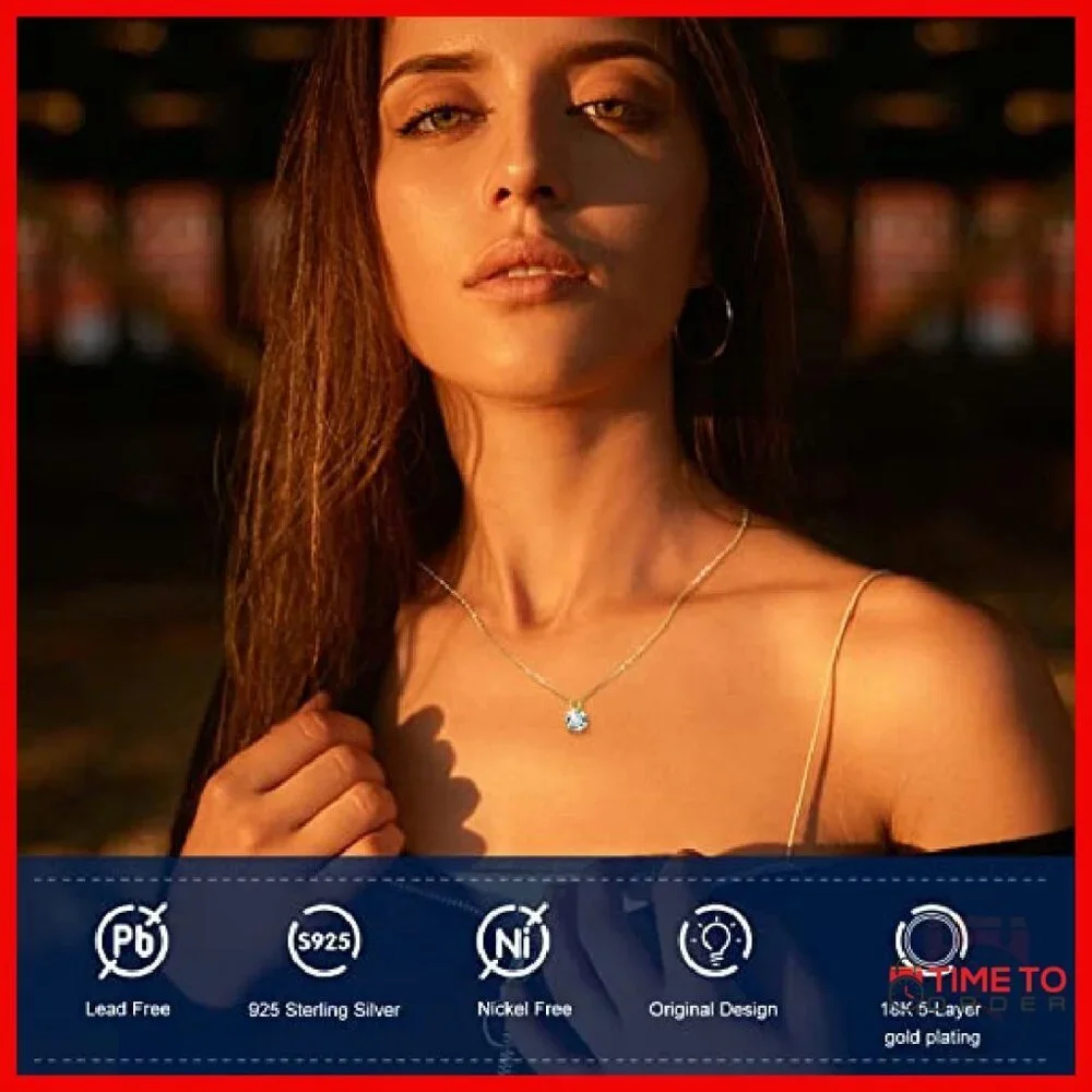 Lab-Created Moissanite Pendant Necklace 18K Gold Vermeil Sterling Silver